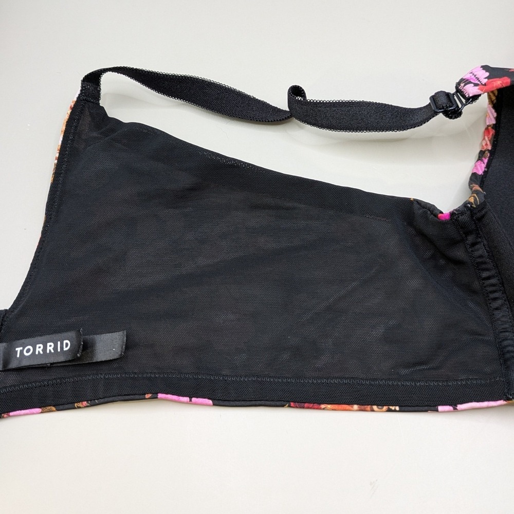 Torrid 360 Smoothing Wire-Free Bra Black Floral Cherub Angel Print Women 42D - Picture 6 of 9
